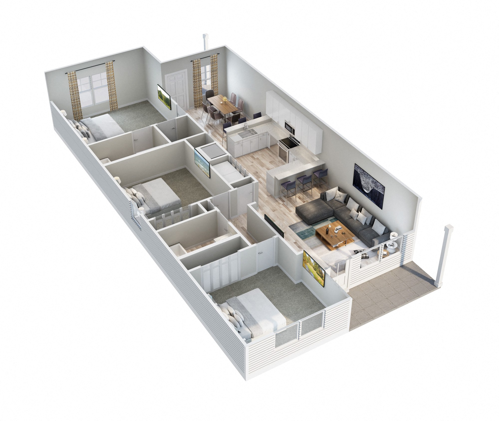 Floor plan for 3 beds, 2 baths, 1448 sqft